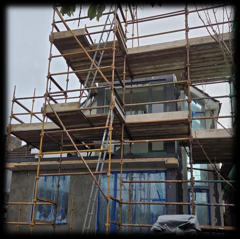 House extension and insulation fitting — scaffolding by Hardwood Scaffolding and Plant Ltd