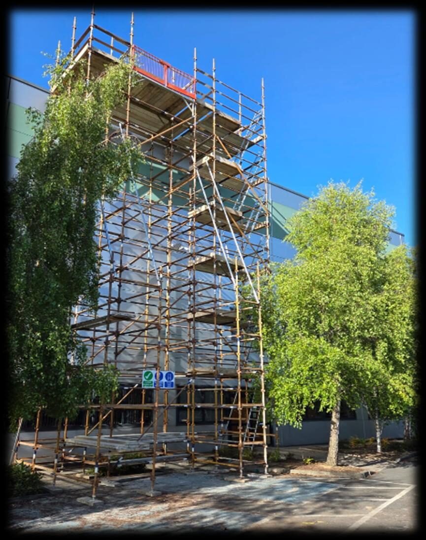 6-tier scaffold tower for roof access — scaffolding by Hardwood Scaffolding and Plant Ltd