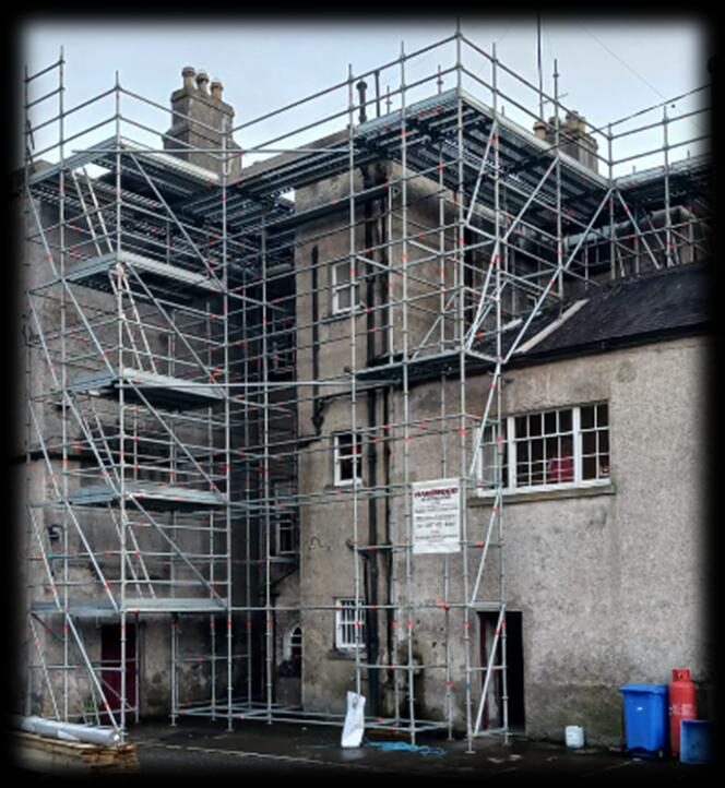 Roof repair using Layher scaffolding — scaffolding by Hardwood Scaffolding and Plant Ltd