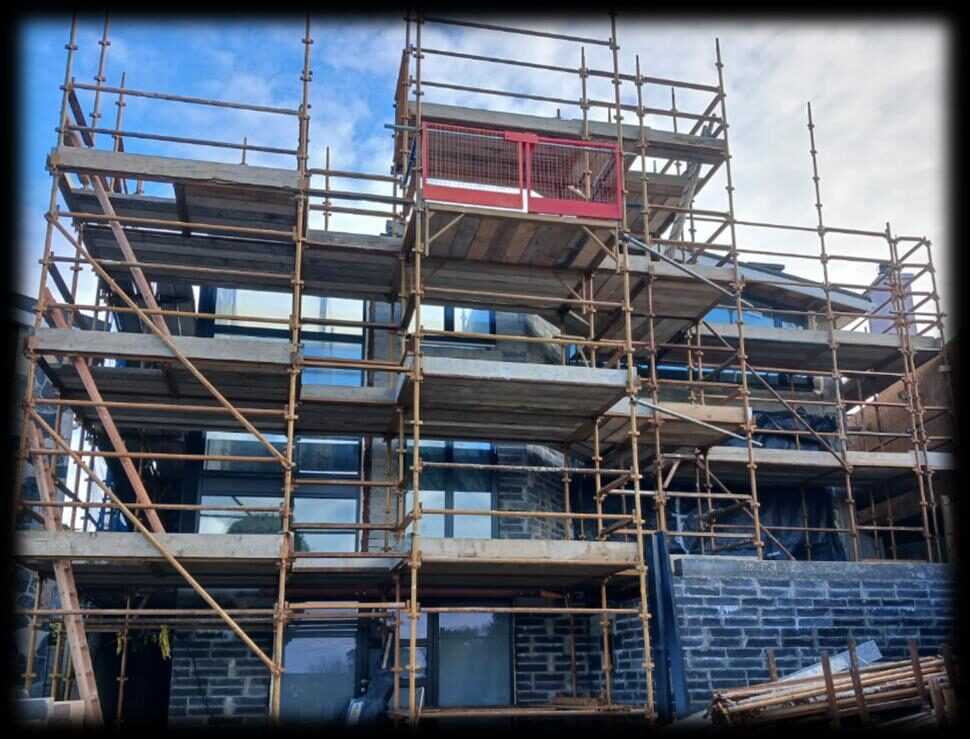 Scaffold and beamwork for roofing repairs — scaffolding by Hardwood Scaffolding and Plant Ltd